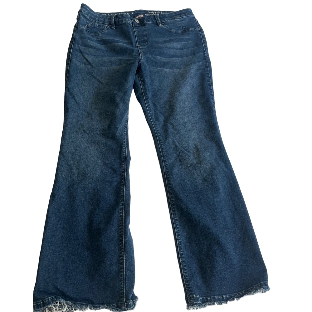 Laurie Felt Blue Denim Frayed Hem Classic 5Pocket Bootcut Jeans‎ Large Petite